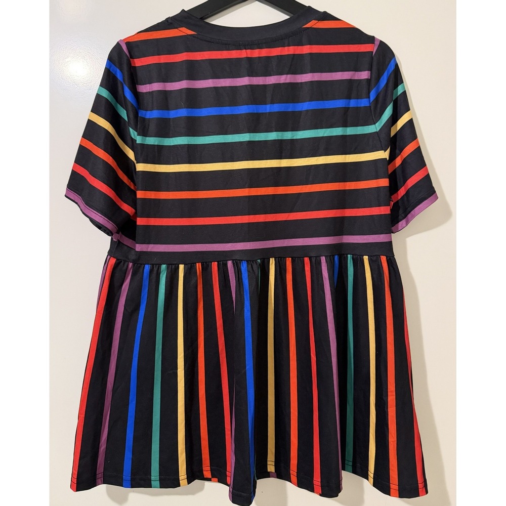 Bloomchic Rainbow Striped Babydoll Tunic Top V-Neck Short Sleeve US 10 NEW‎ - Picture 9 of 9